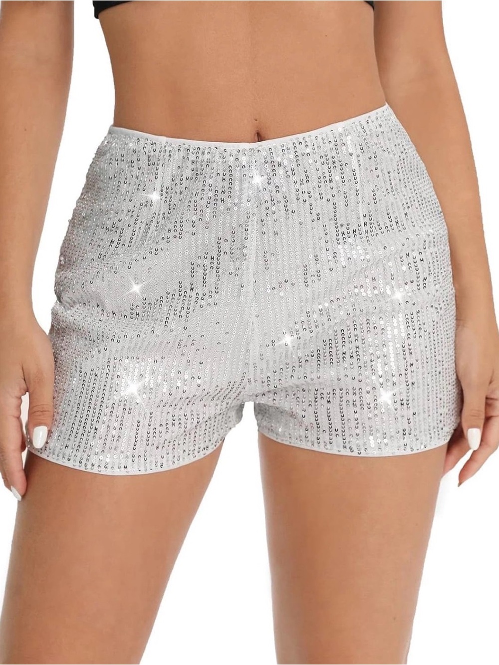 Amazon White Sequin High-Waist Shorts